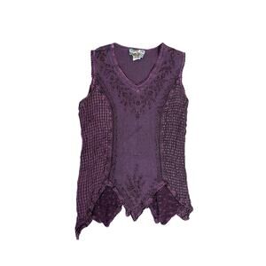 Dark Purple Asymmetrical Hem Sleeveless Shirt SZ Small Gypsy Whimsigoth Renfaire